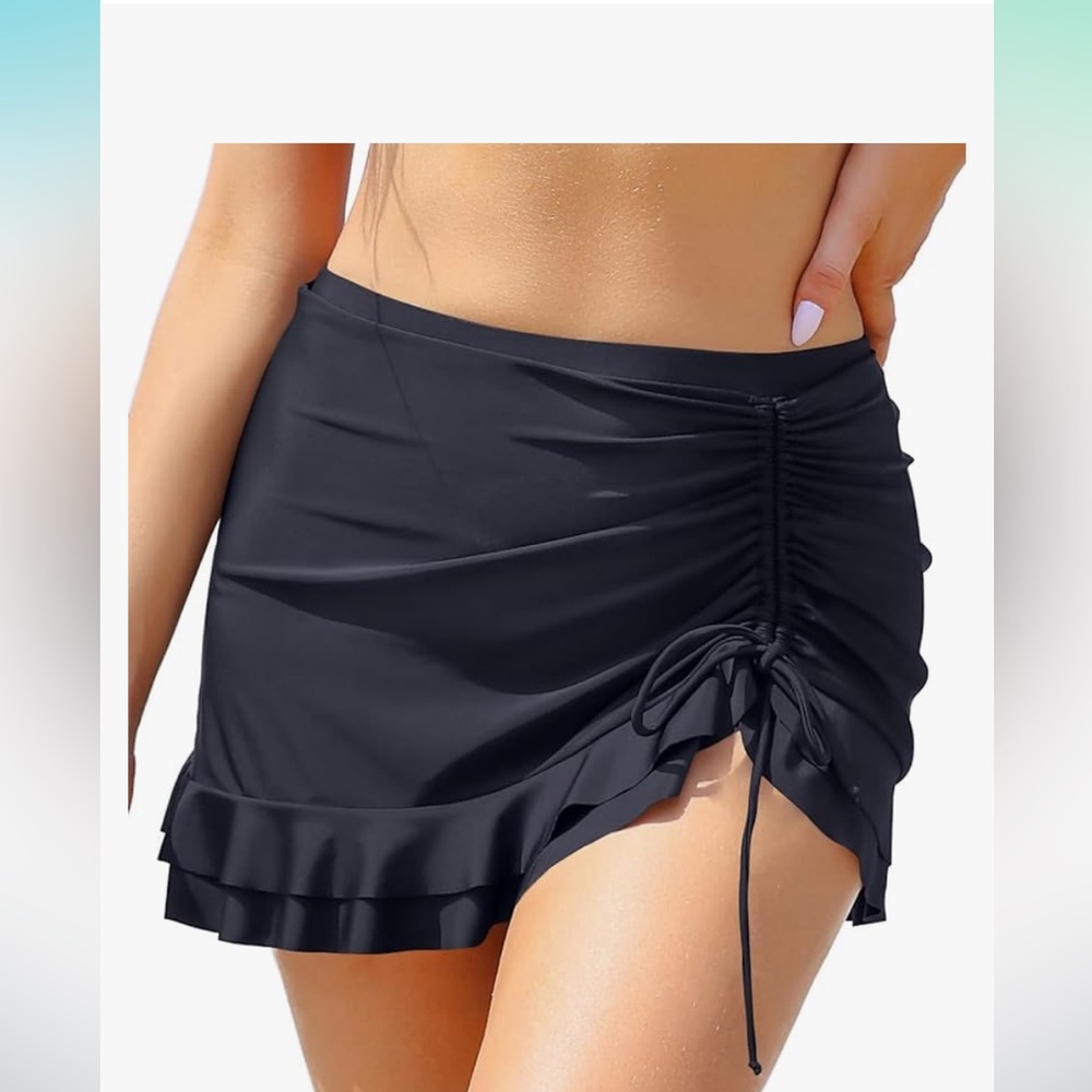 NWT SHEKINI Women's L Swimdress Ruffle Swim Skirt Side Pull Tie Swimsuit Bottom